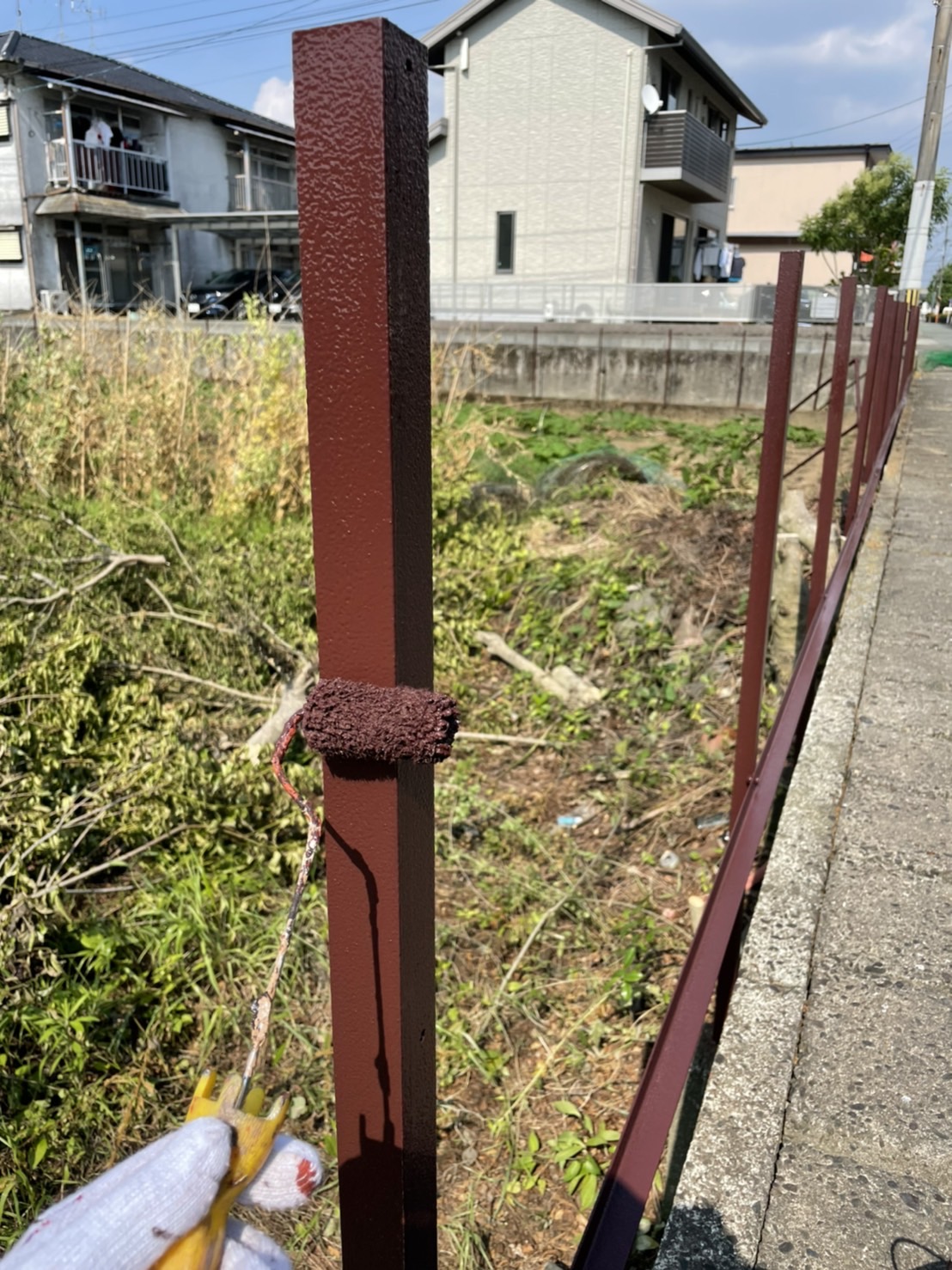 熊本市　柵撤去　柱塗装工事